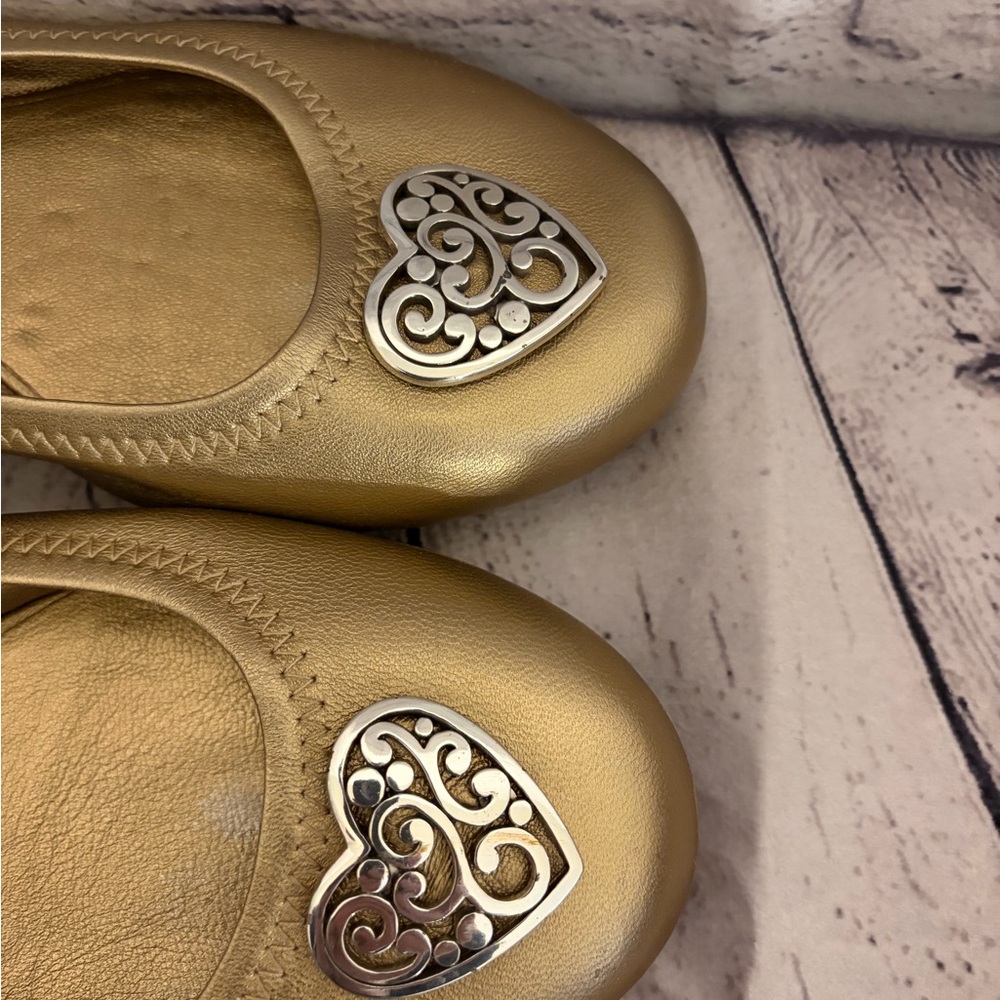 Brighton Gold Ballet Flats with silver Heart Size 10 - Picture 3 of 6